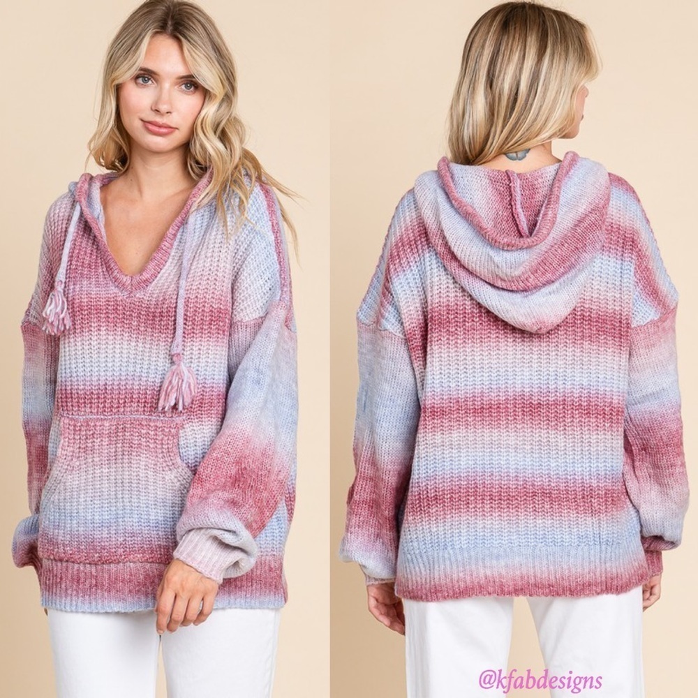 LAST 1! Loveriche Pink Ombré Puff Sleeve Cozy Oversized Hoodie Sweater! - Picture 3 of 8